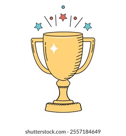 Winner's trophy in doodle style. Vector illustration of champion's cup in flat style