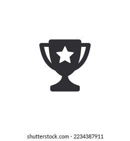 Winner's trophy icon. Symbol of victory. Cup icon. Goblet icon. Champion trophy cup. Sport cup on stand. Achievement badge. Reward badge. First place. Quality mark. Premium quality. Award icon.