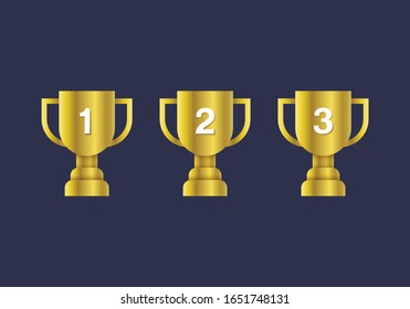 Winner's trophy icon vector illustration. The golden gradient trophy vector for symbol of victory.