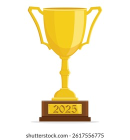 Winner's trophy isolated on white background. Golden trophy cup victory in a sports event. 2025 year. Vector illustration