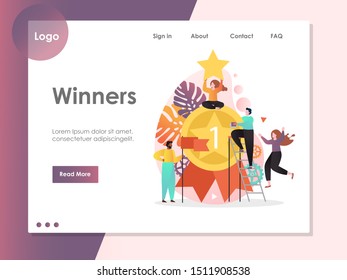 Winners vector website template, web page and landing page design for website and mobile site development. Winner people team success concept.