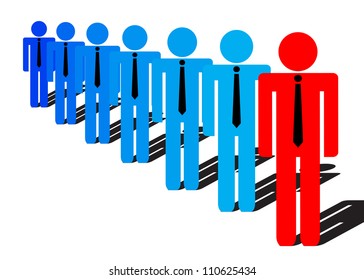 Winner/special people among crowd of blue fellows