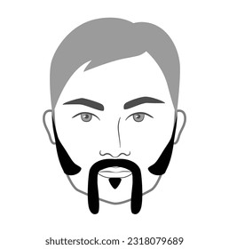 Winnfield Beard style with Sideburns men in face illustration Facial hair Horseshoe mustache. Vector black portrait male Fashion template flat barber collection set. Stylish hairstyle isolated outline