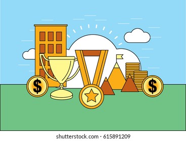 Winning and achievement icons with background vector art