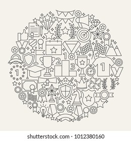 Winning Award Line Icons Circle. Vector Illustration of Competition Outline Objects.