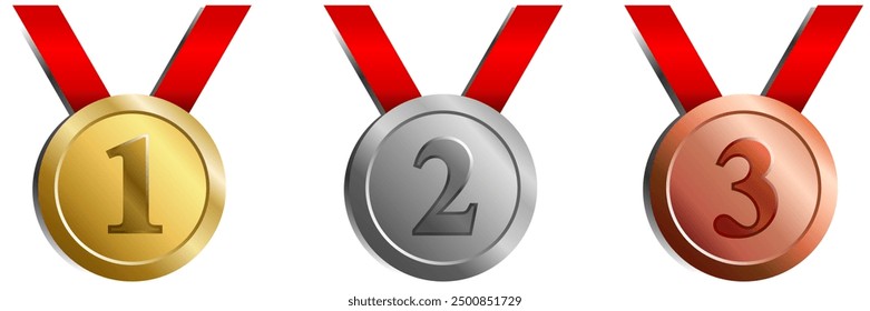 Winning award, medal insignia champion victory, sport ,promote sign symbol 1 st, 2 nd, 3 rd, gold silver and copper with ribbon