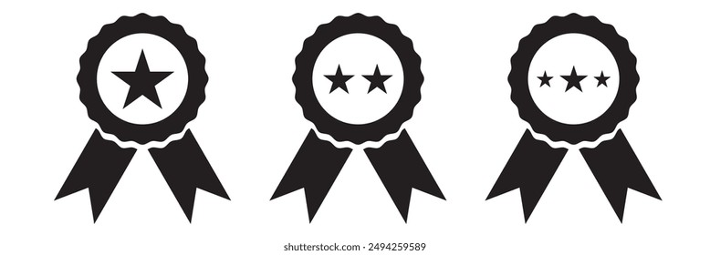 Winning award, prize, medal or badge with ribbons icon set. Vector icon set isolated on white background.