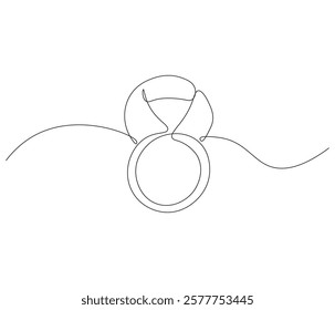 Winning badge in one continuous line drawing. Symbol of a winner. Award winning ribbon in simple linear style. Editable stroke. Doodle line illustration
