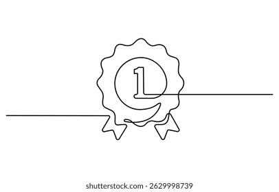 Winning badge in one continuous line drawing. Symbol of a winner. Award winning ribbon in simple linear style, Education Business Continuous Line Editable Stroke Icon.