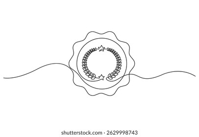 Winning badge in one continuous line drawing. Symbol of a winner. Award winning ribbon in simple linear style, Education Business Continuous Line Editable Stroke Icon.