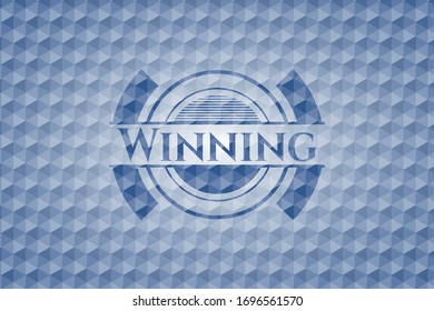 Winning blue hexagon badge. Vector Illustration. Detailed.