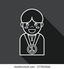winning boy flat icon with long shadow, line icon