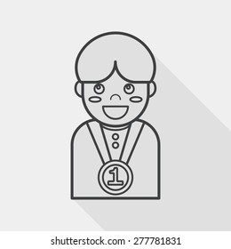 winning boy flat icon with long shadow, line icon
