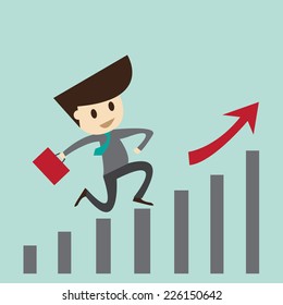 winning business man jumping o top of a graph