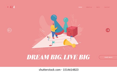 Winning Businessman Illustration for web design, banner, mobile app, landing page. Strategic planning, Teamwork concept, Business risk. People character playing board game, throwing the dice. Vector