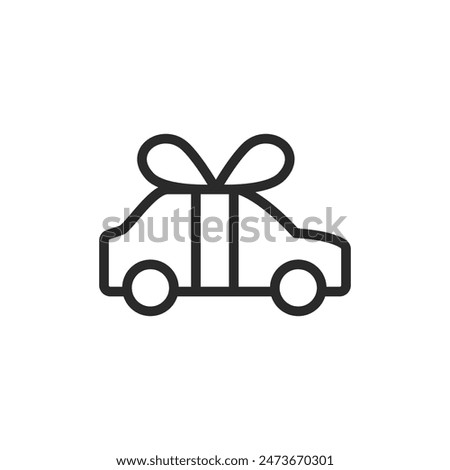 Winning a car, linear style icon. Car gift with bow. winning a vehicle. Editable stroke width