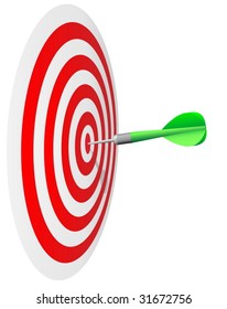 Winning concept.  Dart's hit the bull's eye isolated on white background.