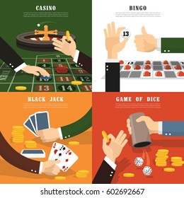 Winning concept icons set with lottery and casino symbols flat isolated vector illustration