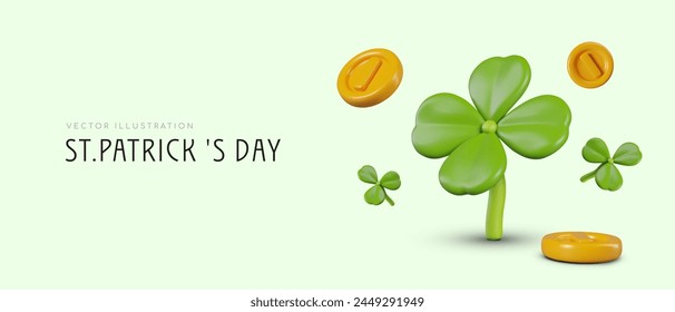 Winning concept for St. Patrick Day. Four leaf clover, falling coins. Big win, prize, success
