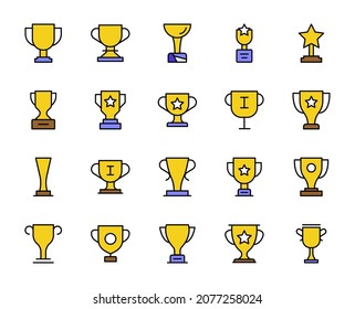 Winning cup design icons set. Thin line vector icons for mobile concepts and web apps. Premium quality icons in trendy flat style. Collection of high-quality black outline logo