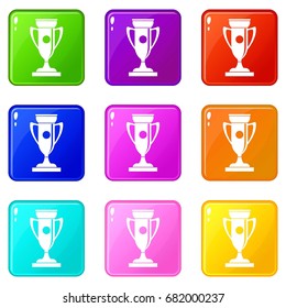 Winning cup icons of 9 color set isolated vector illustration