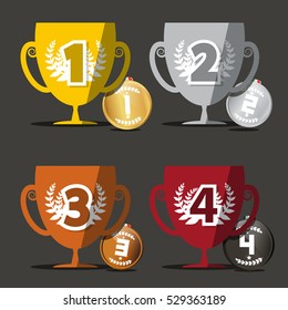 Winning Cups. Vector Medals Set.