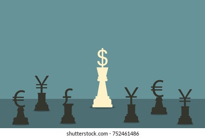 winning dollar white chess in flat icon design on blue color background