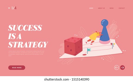 Winning Female Illustration for web design, banner, mobile app, landing page. Strategic planning, Teamwork concept, Business risk. People character playing board game, throwing the dice. Vector