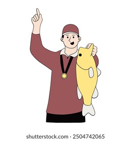 Winning fishing tournament holding fish