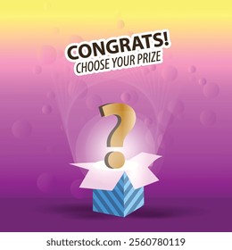 Winning gifts lottery, congrats choose your prize from the gift box vector illustration design background