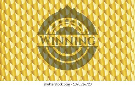 Winning gold emblem. Scales pattern. Vector Illustration. Detailed.