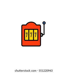 Winning with good luck in slots machine. Casino slot machine flat line icon 
