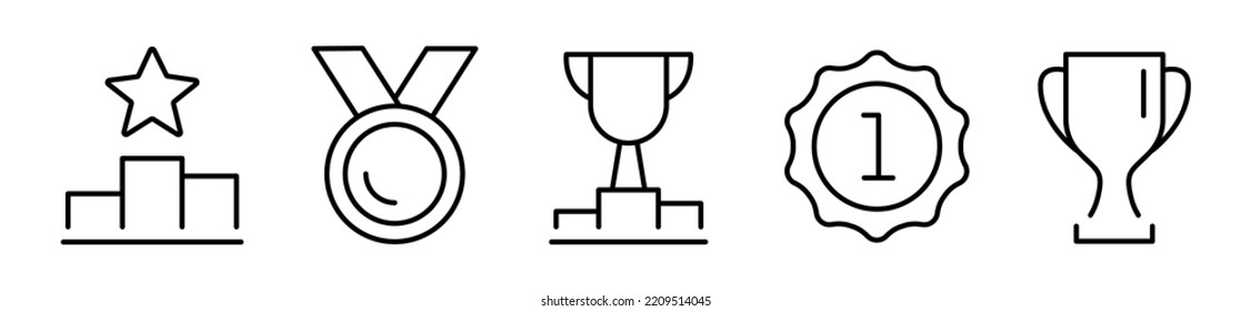 Winning icon set. Winers icon collection. Set of Winner medal. Trophy cup, Medal, Winner prize icon. Champion win trophy and medal with 1st sign. Vector illustration.