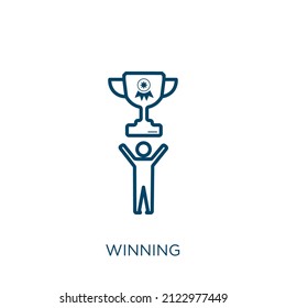 winning icon. Thin linear winning outline icon isolated on white background. Line vector winning sign, symbol for web and mobile