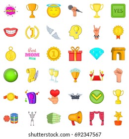 Winning icons set. Cartoon style of 36 winning vector icons for web isolated on white background