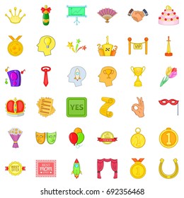 Winning icons set. Cartoon style of 36 winning vector icons for web isolated on white background