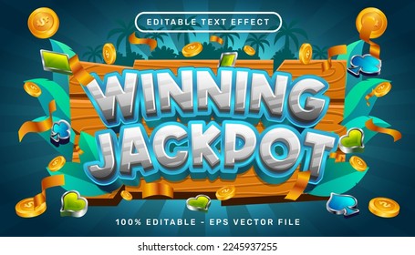 winning jackpot 3d text effect and editable text effect whit wood and leaf nature element