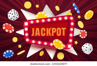 Winning jackpot concept with flying gambling elements. 3d vector illustration