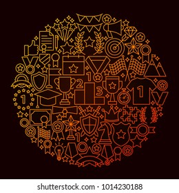 Winning Line Icon Circle Concept. Vector Illustration of Award Objects.