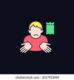 Winning lottery ticket loss RGB color icon for dark theme. Unclaimed lotto prize. Protect ticket from damage. Isolated vector illustration on night mode background. Simple filled line drawing on black