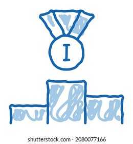 Winning Medal for 1st Place sketch icon vector. Hand drawn blue doodle line art Winning Medal for 1st Place sign. isolated symbol illustration