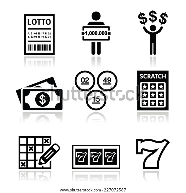 Winning money\
on lottery, slot machine icons set\
