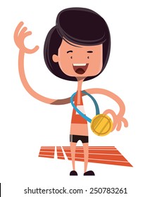 Winning the olimpic gold vector illustration cartoon character