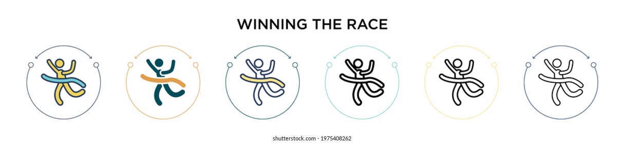 Winning the race icon in filled, thin line, outline and stroke style. Vector illustration of two colored and black winning the race vector icons designs can be used for mobile, ui, web