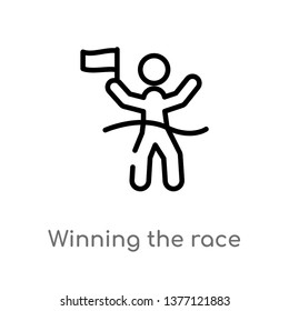 winning the race vector line icon. Simple element illustration. winning the race outline icon from sports concept. Can be used for web and mobile