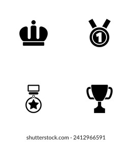 Winning. A set of black four solid icons isolated on a white background.