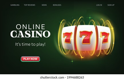 Sieger Slot Maschine Vektorgrafik. Casino Online Landing Page. Website-Homepage-Interface-UI-Vorlage. Landing-Webseite, Concept-Helden-Header.