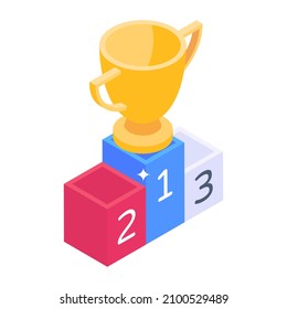Winning standing position, isometric icon of podium 

