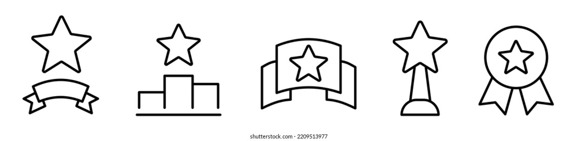 Winning star icon set. Winers icon collection. Set of Winner medal. Trophy cup, Medal, Winner prize icon. Champion win trophy and medal with 1st sign. Vector illustration.