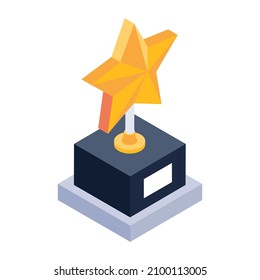 Winning star trophy icon in modern isometric style 

